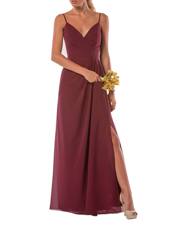 Affordable Spaghetti Straps Long Chiffon Bridesmaid Dress with Slit