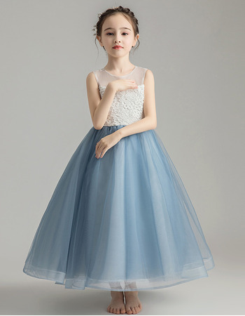 Custom A-Line Sleeveless Tea Length Organza Little Girls Party Dresses