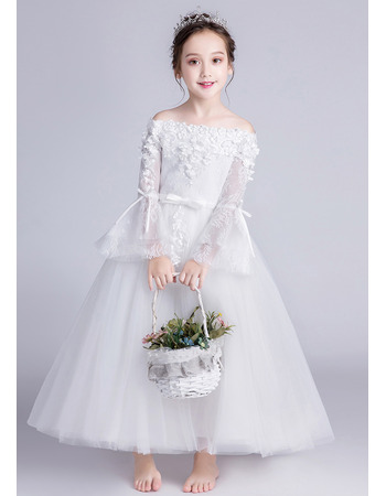 Stunning Off-the-shoulder Long Flower Girl Dresses with Long Sleeves