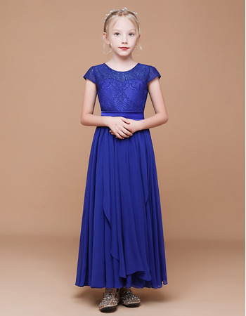 Adorable A-Line Short Sleeves Ankle Length Chiffon Flower Girl Dresses