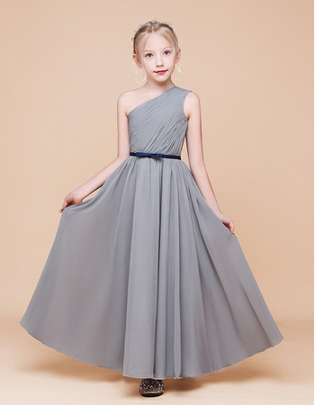 New A-Line One Shoulder Ankle Length Chiffon Flower Girl Dresses