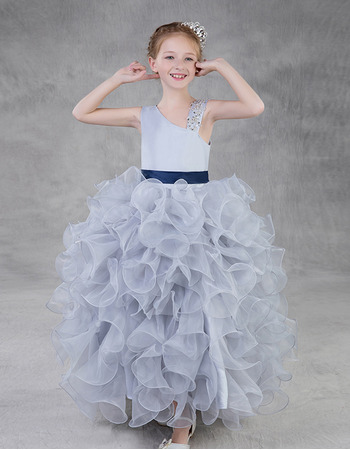 Discount Floor Length Ruffle Skirt Little Girls Party Dress with Belt