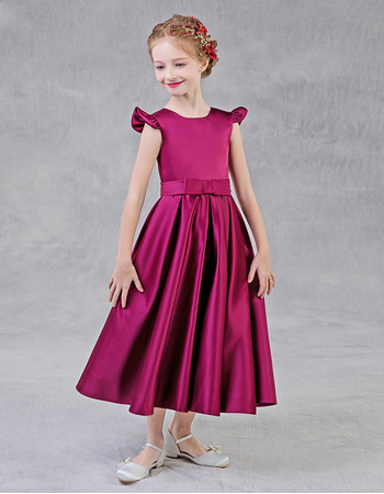 Adorable A-Line Sleeveless Tea Length Satin Flower Girl Dresses