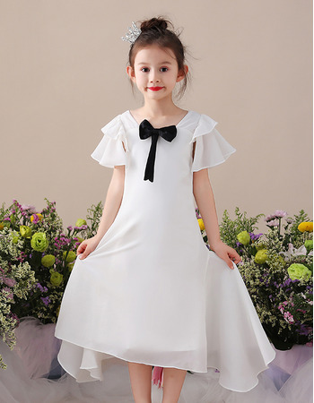 Custom Tea Length Chiffon Flower Girl Dresses with Short Sleeves