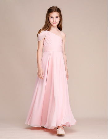 Custom One Shoulder Chiffon Flower Girl/ Junior Bridesmaid Dresses