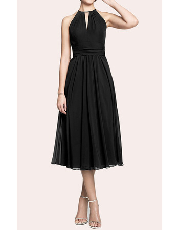 A-Line Halter Tea Length Chiffon Black Homecoming Dresses