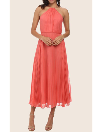 Halter Tea Length Pleated Chiffon Homecoming Dresses