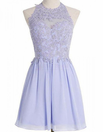 Glamour Beaded Appliques Bodice Open Back Chiffon Short Homecoming Dresses