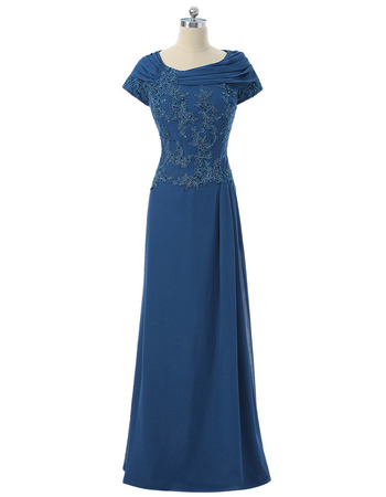 Elegant Floor Length Chiffon Mother Dresses with Short Sleeves