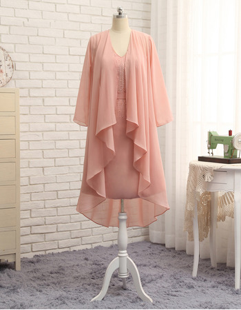 Elegant Column V-Neck Short Chiffon Mother Dresses with Jackets