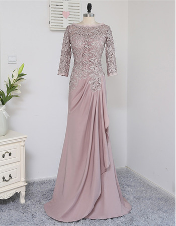 Elegant A-Line Long Chiffon Lace Mother Dresses with 3/4 Long Sleeves