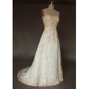 New Style Chic and Elegant A-Line Strapless Court train Satin Tulle Lace with Embroider Dress for Bride