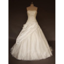 Elegant Exquisite Ball-Gown Strapless Court train Satin Taffeta Lace Embroidered Dress for Bride/Bridal Gown