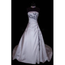 Custom Elegant and Exquisite A-Line Strapless Court train Satin Embroider Beading Dress for Bride/Bridal Gown