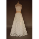 Elegant Lace A-Line Strapless Floor Length Wedding Dresses with Sashes