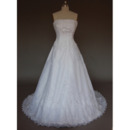 Ladylike and Exquisite A-Line Strapless Court train Satin Organza Lace Dress for Bride