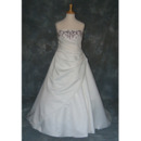 Style Fashionable and Elegant A-Line Strapless Court train Satin Embroider Dress for Bride/Bridal Gown