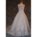 Style Fashionable and Exquisite A-Line Strapless Court train Satin Embroider Dress for Bride/Bridal Gown