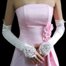 Elbow Ivory Satin Hollow Out Wedding Gloves with Applique