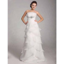 Elegant A-line Ruffle Brooch Tiered Organza Wedding Dress