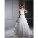 A-line Sweetheart Sleeveless Organza Satin Chapel Train Wedding Dress