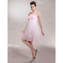 Sexy Pink Empire Strapless Short Tulle Bridesmaid Dresses for Summer