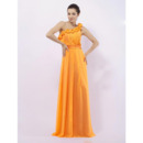 Inexpensive One Shoulder Orange Chiffon Long Bridesmaid Dresses