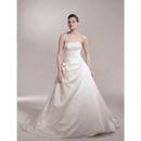 A-line Strapless Chapel Train Sleeveless Satin Luxury Wedding Dress