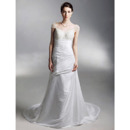 A-Line Off-the-shoulder Chapel Train Satin Taffeta Wedding Dress