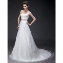 A-line Sweetheart Court Train Satin Organza Wedding Dress