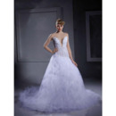 A-line Strapless Chapel Train Satin Tulle Wedding Dress