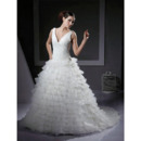 A-line Strapless Chapel Train Satin Tulle Wedding Dress