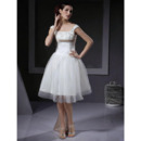 Casual Ball Gown Sleeveless Knee Length Short Wedding Dresses with Sashes