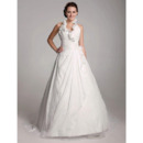 A-line Halter Chapel Train Taffeta Organza Wedding Dress