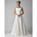 A-line Sweetheart Chapel Train Satin Lace Wedding Dress