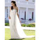 Romantic & Elegant A-line Strapless Court Train Flower Chiffon Satin Summer Garden Wedding Dress