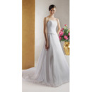 A-line Spaghetti Straps Chapel Train Chiffon Satin Wedding Dress