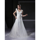 Custom A-Line V-Neck Court Train Satin Organza Wedding Dresses