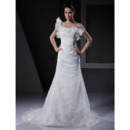 A-line Sweep / Brush Train Satin Organza Wedding Dress