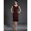 Sheath/ Column V-Neck Knee-Length Chiffon Matte Satin Mother of the Bride Dress