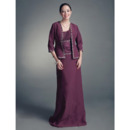 Discount Column Mother of the Bride Dress with Jacket/ Floor Length Chiffon Grape Mother of the Groom Dress