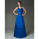 Inexpensive Halter Satin Long Winter Bridesmaid/ Wedding Party Dresses