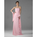 Elegant Column Strapless Pink Chiffon Floor-Length Bridesmaid Dresses