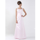 Simple Long Pink Satin Winter Bridesmaid/ Wedding Party Dresses