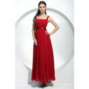 Affordable Square Neck Red Chiffon Long Bridesmaid Dresses with Straps
