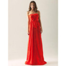 Custom Red Strapless Floor Length Satin Bridesmaid Dresses