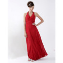 Custom Halter V-Neck Chiffon Red Long Bridesmaid/ Wedding Party Dresses