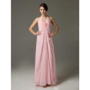 Affordable Custom Halter Chiffon Floor Length Pink Bridesmaid Dresses