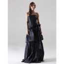 Custom Strapless Floor-Length Black Taffeta Winter Bridesmaid Dresses