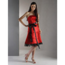 Discount Red Strapless Satin Short Bridesmaid Dresses with Sashes